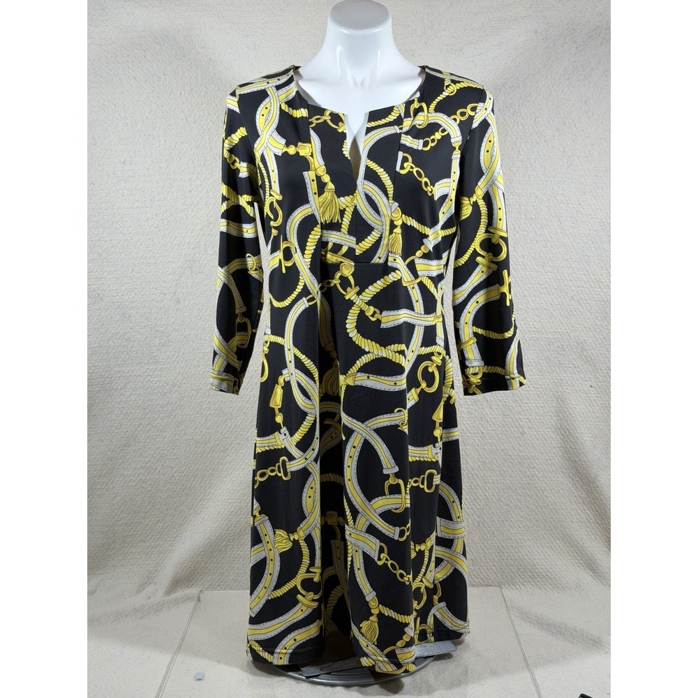 Barbara Gerwit Chain Print Dress Womens Medium Resortwear Glam Shift Midi
